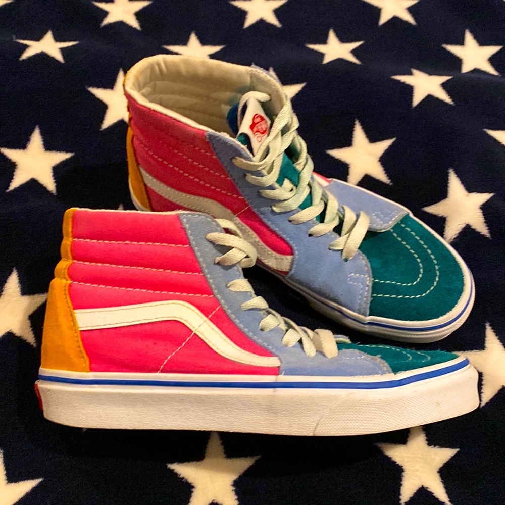 Vans high top multi color sneakers  mens size 5.5 women’s 7